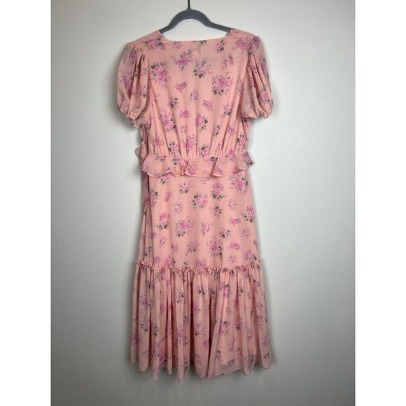LoveShackFancy Target Fleur Pink Peach Roses Tiered Dress Short Sleeve Ruffles 8 - Picture 5 of 10